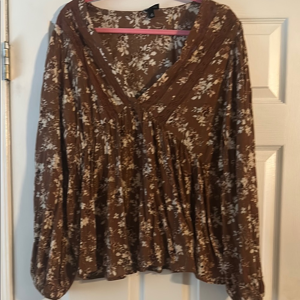 Torrid Brown Floral Blouse